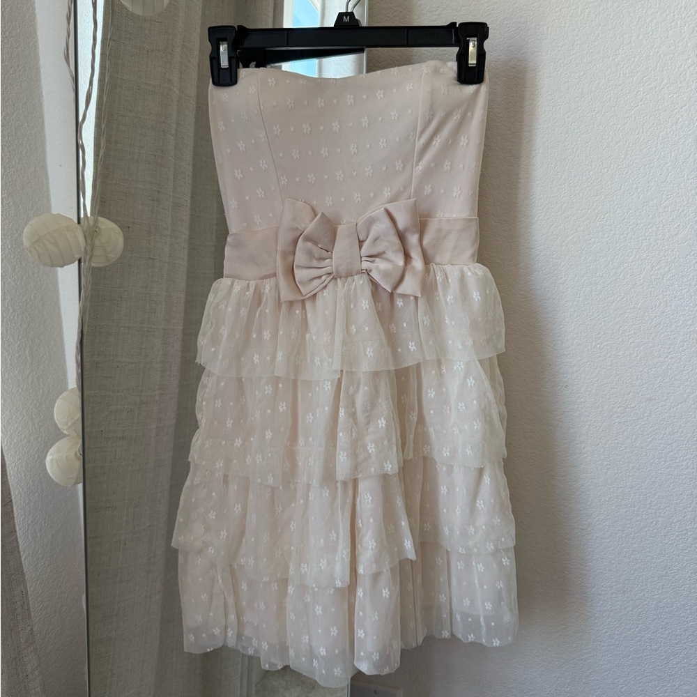 Cream Ruffled Strapless Dress